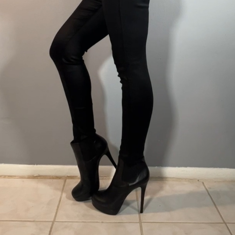 Leather Platform Stiletto Booties - Picture 14 of 14